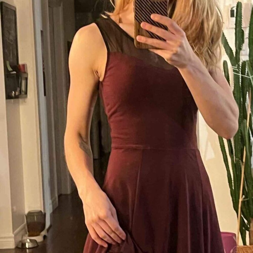 Dress Skater - Burgundy colour, with black mesh detail